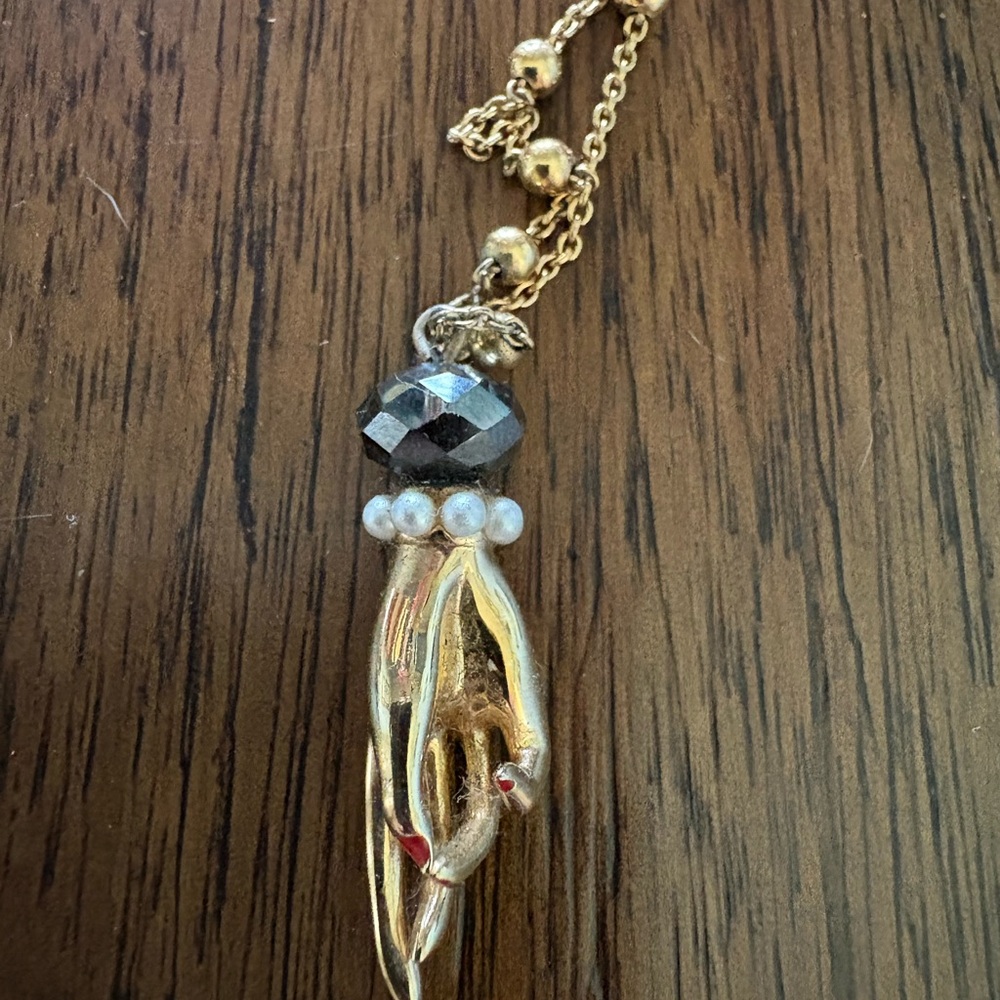 Swarovski Gold Necklace with Black Crystal and Pearl Accents